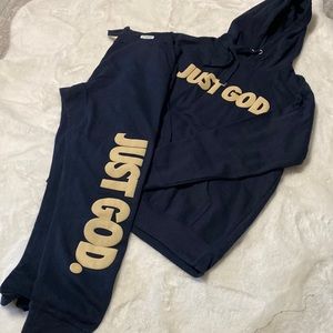 GOD IS DOPE, Blue/khaki hoodie and pants sweatsuit set, size L, NWT